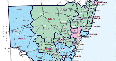 Map of Farrer electorate showing Albury and Griffith locations