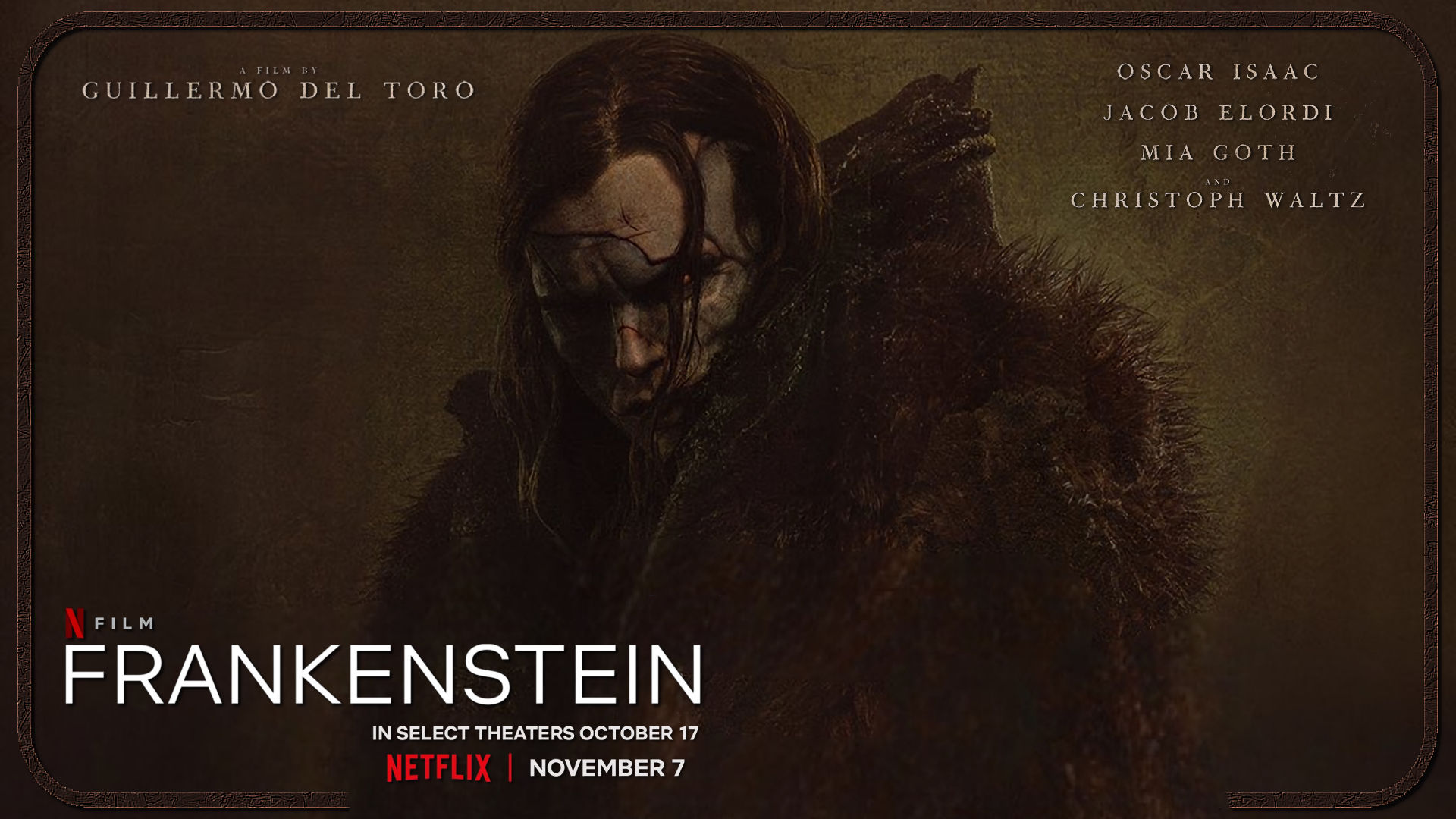 Frankenstein 2025 Netflix film poster dark cinematic
