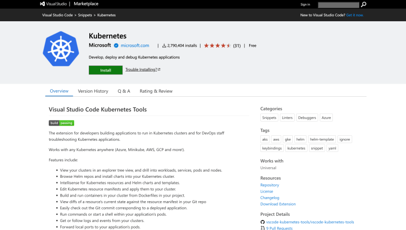 Kubernetes Tools for Visual Studio Code