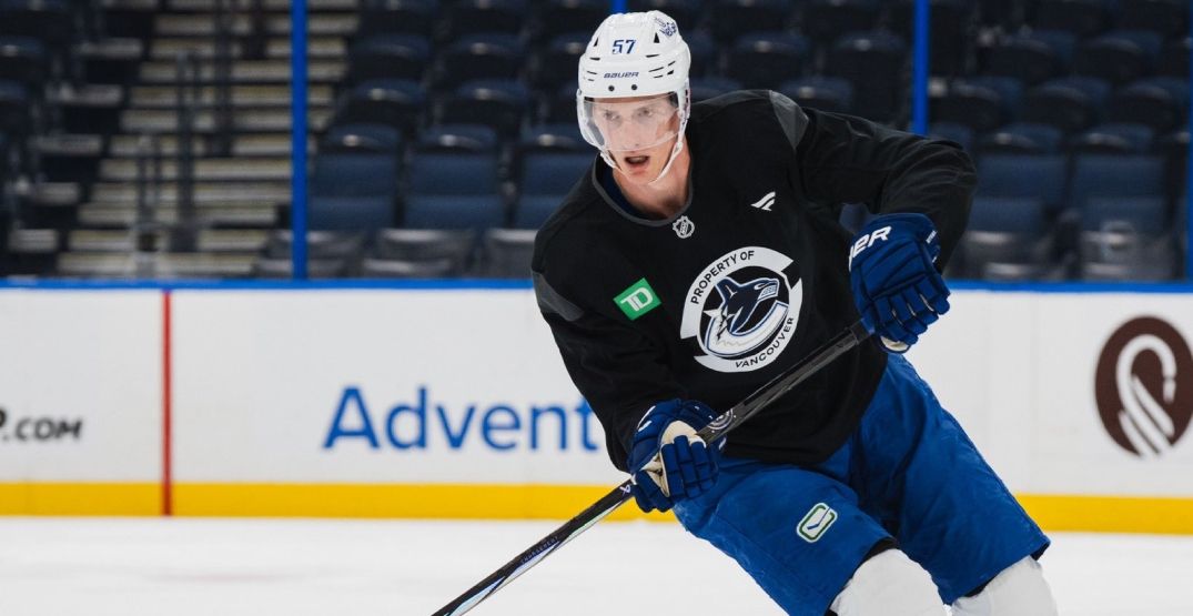Tyler Myers exits the ice after a game at Rogers Arena