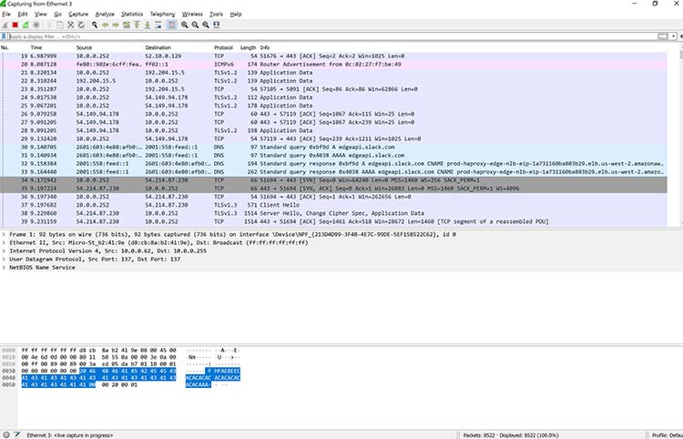Wireshark 包列表