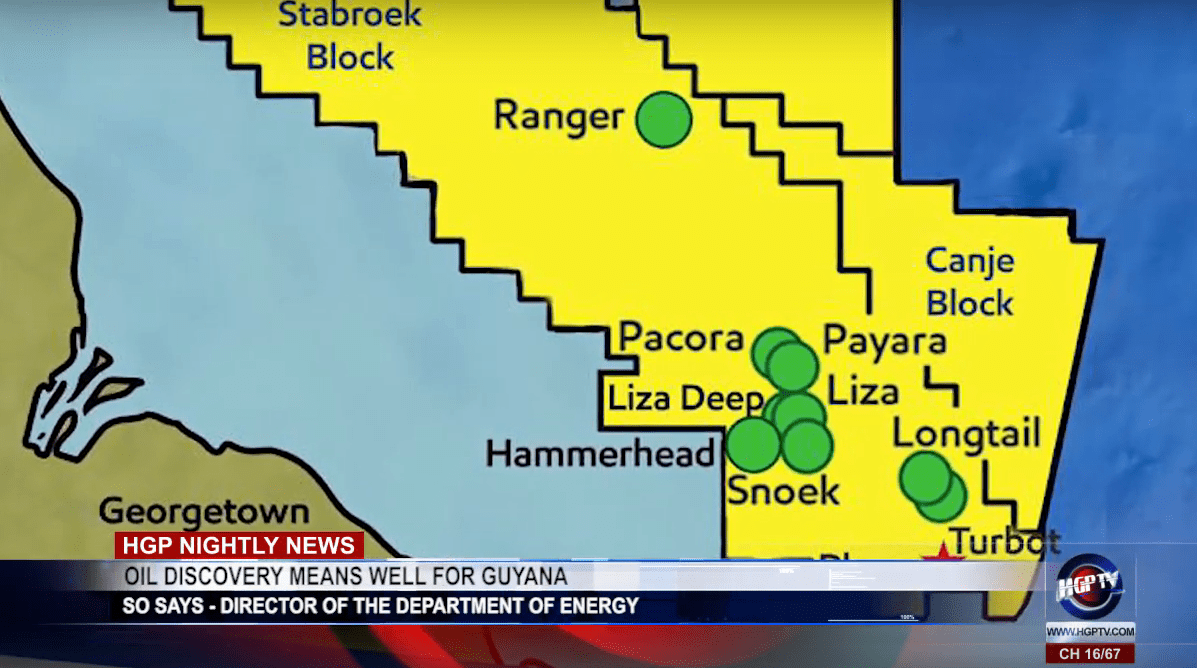 Carte des zones potentielles d'exploration pétrolière au large de la Guyane