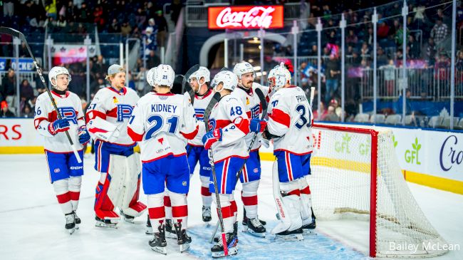 Celebrating a hockey goal for Laval Rocket