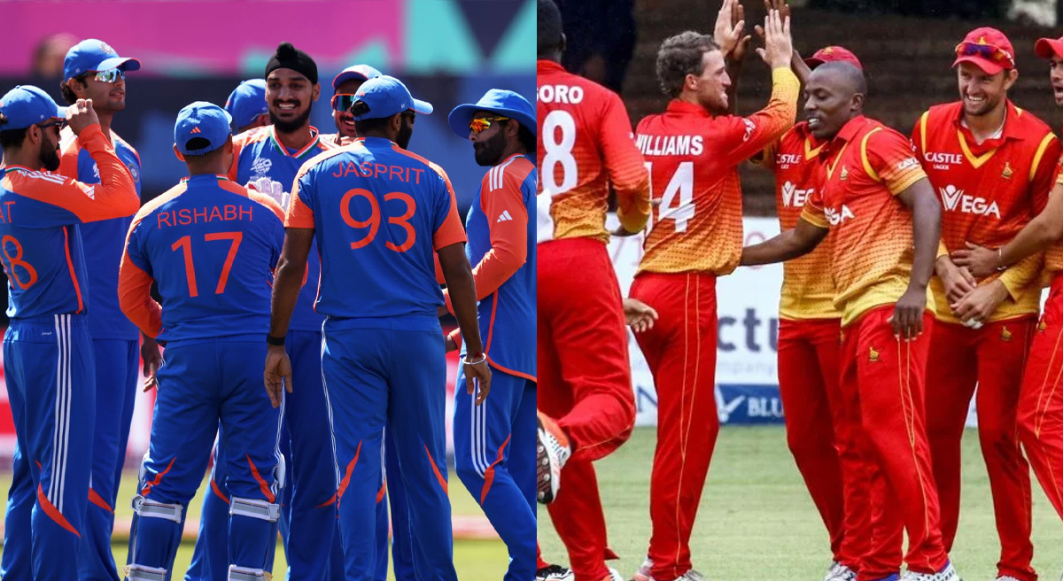 India vs Zimbabwe T20 World Cup 2026 Match Preview - Cricketers playing cricket on green field under blue sky