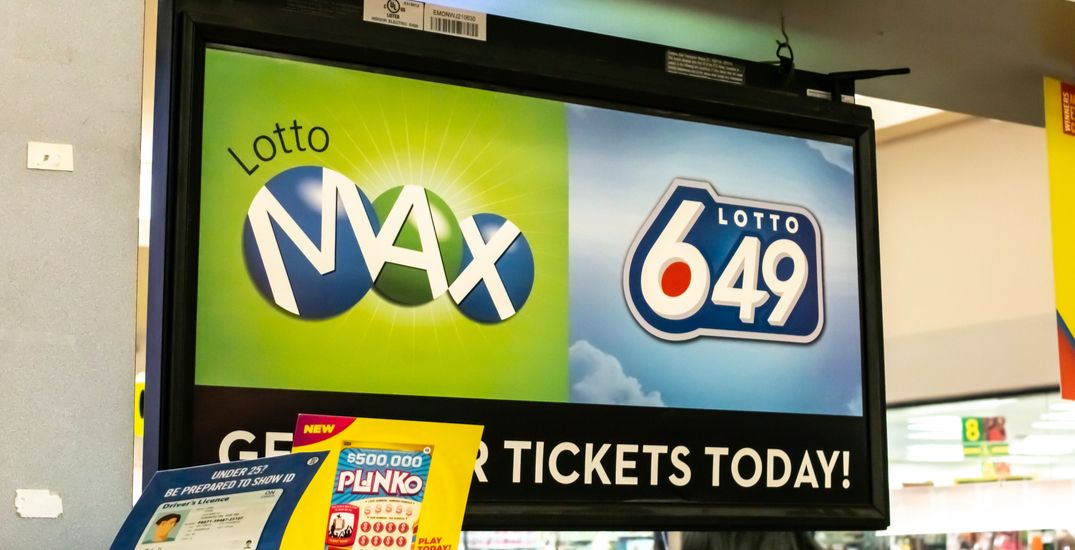 Lotto Max ticket with winning numbers displayed at a Canadian news desk