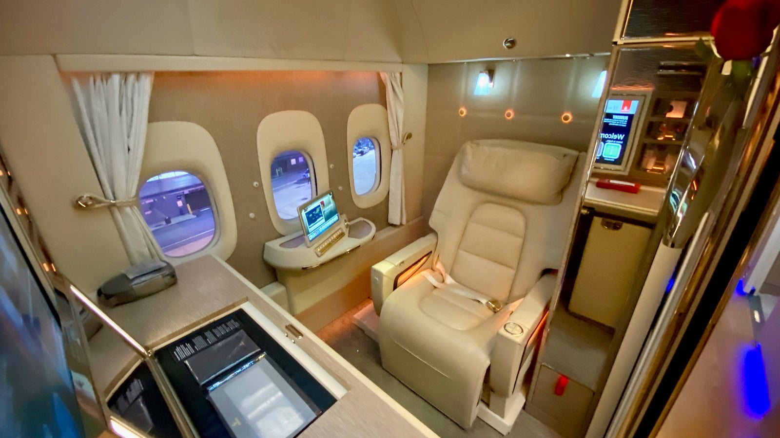 Luxury airline suite with privacy door