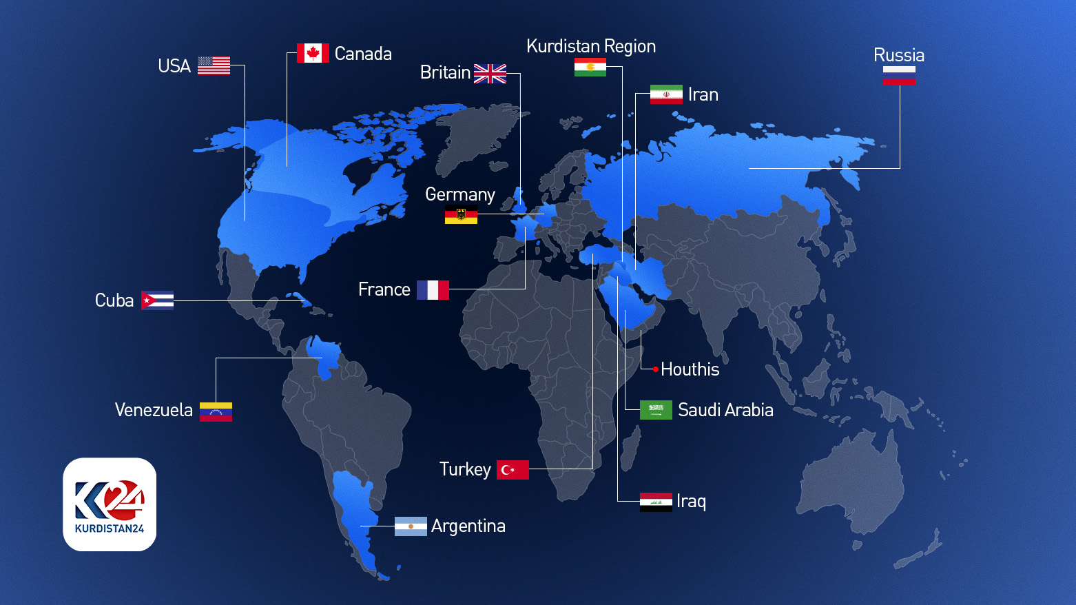 Map highlighting Israel, Lebanon, and Iran in the context of regional conflicts