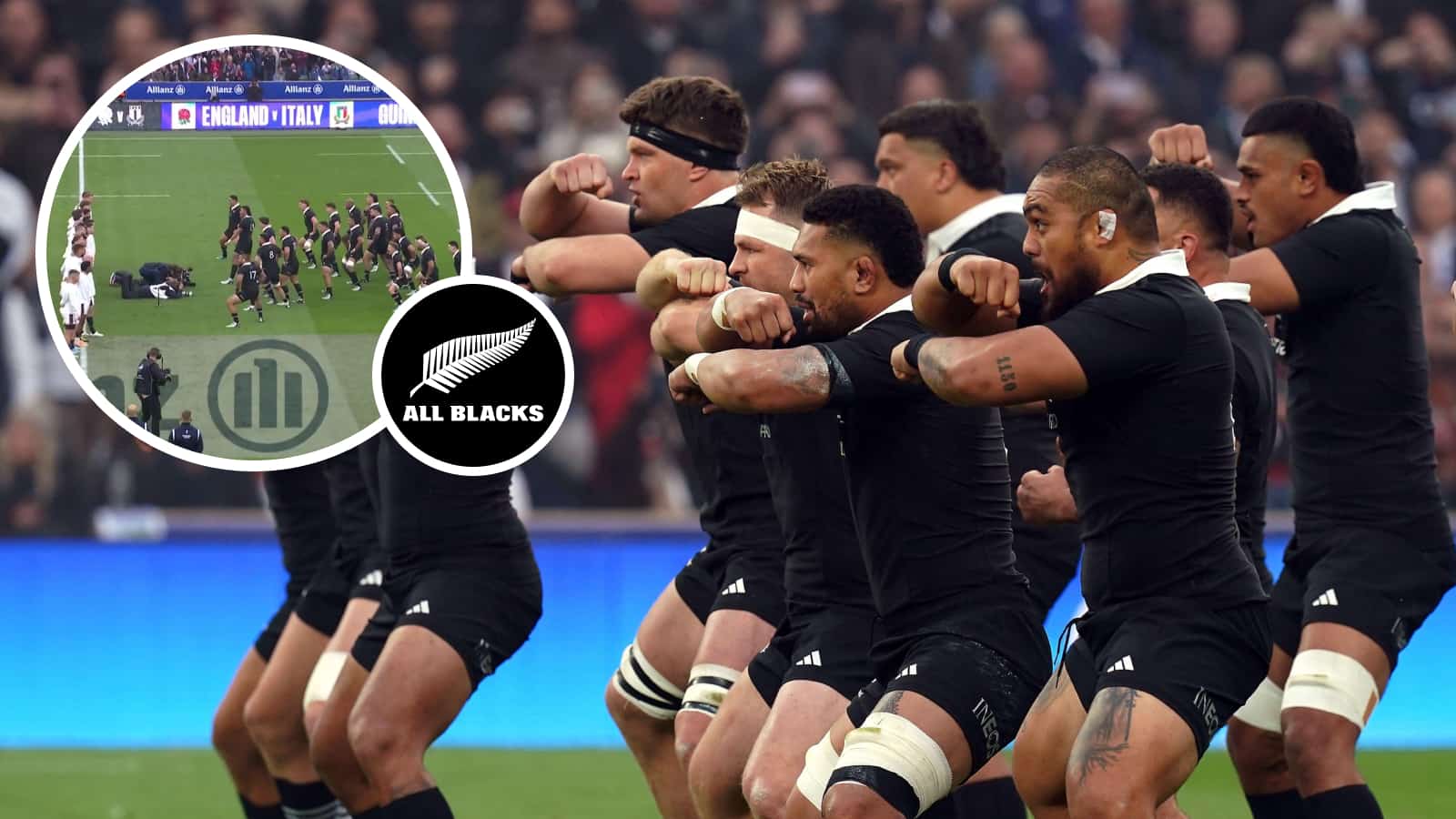 The New Zealand All Blacks performing the Haka at Twickenham