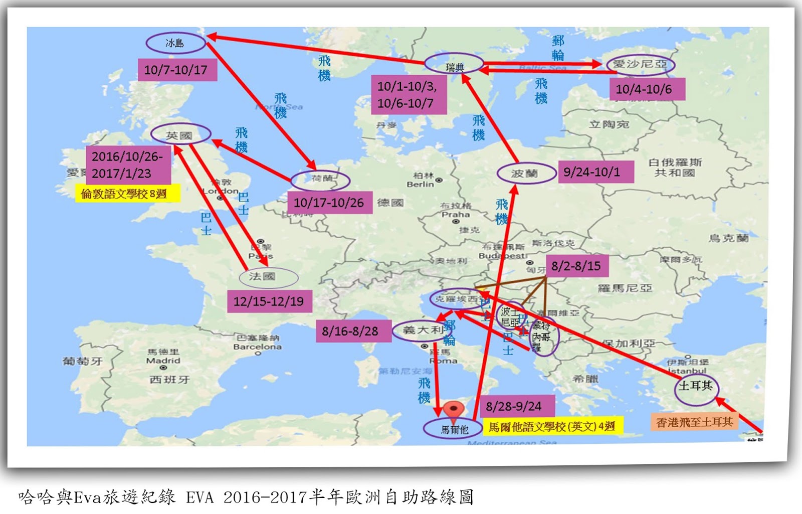 欧洲地图旅游路线